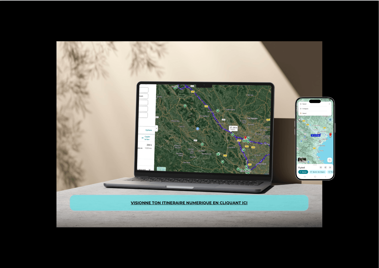 Carte interactive regroupant les points d'intérêt du voyage